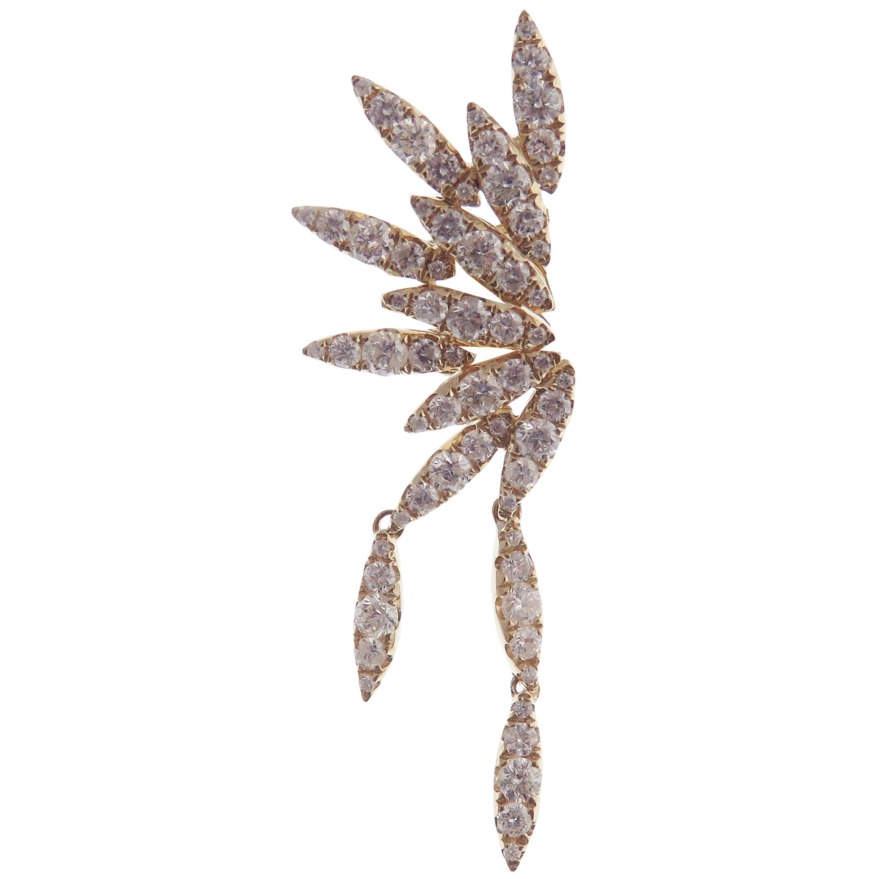18 Karat Gelbgold Diamant Pave baumelnder Crawler-Ohrring (Rundschliff) im Angebot