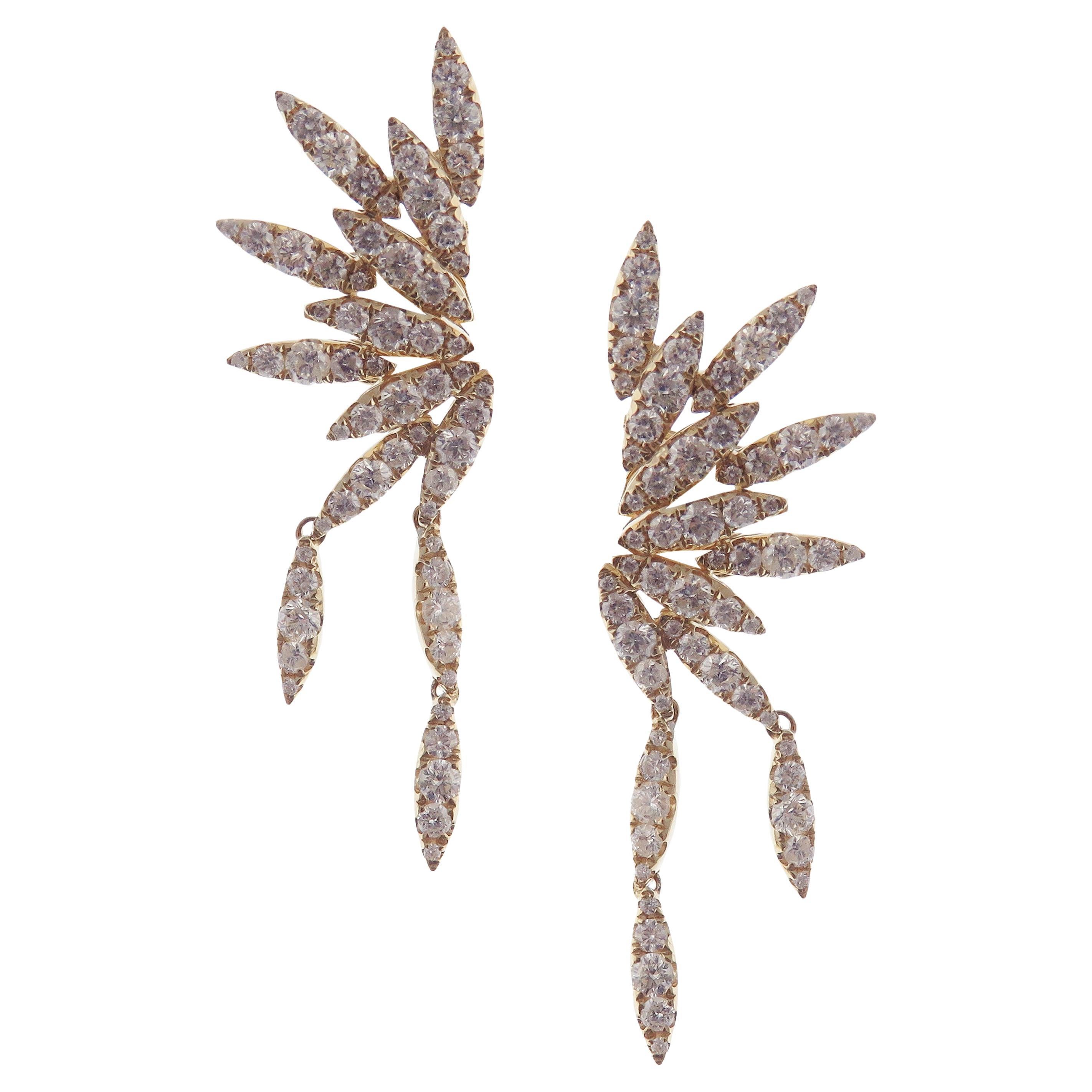 18 Karat Yellow Gold Diamond Pave Dangling Crawler Earring For Sale