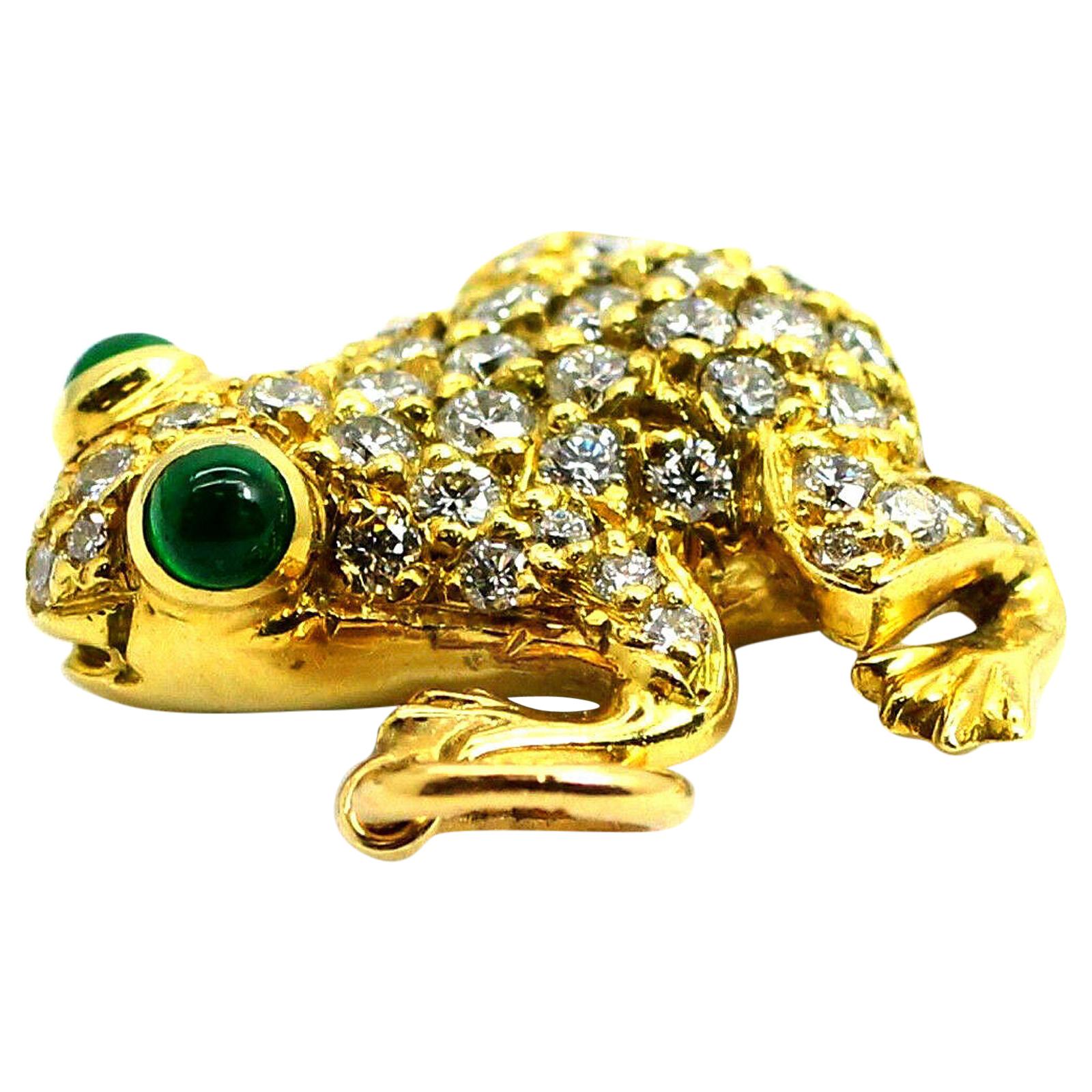 18 Karat Yellow Gold Diamond Pave "Frog" Pendant with Emerald Eyes