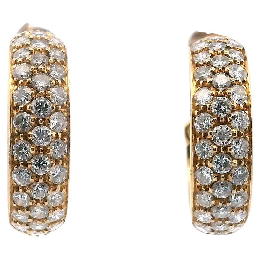 18 Karat Yellow Gold Diamond Pave Hoop Huggie Earrings 4.32 Carats