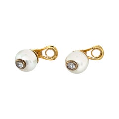 18 Karat Yellow Gold Diamond Pearl Clip-On Earrings