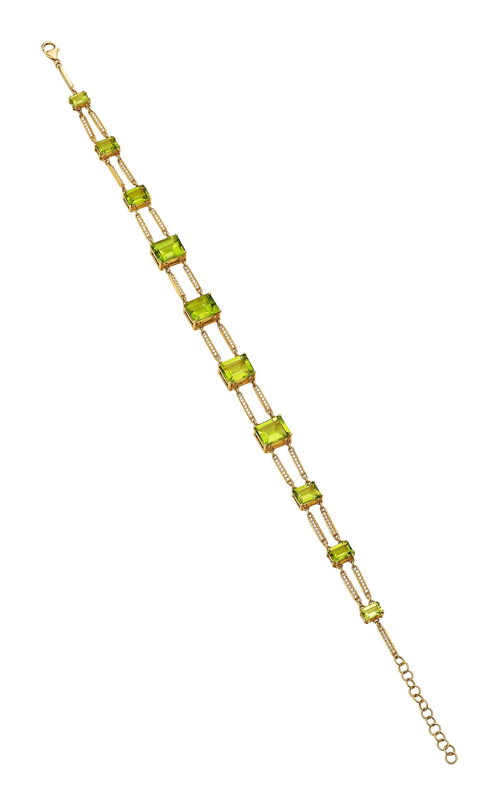 Peridot & Diamant Eisenbahn-Choker aus 18 Karat Gelbgold (Smaragdschliff) im Angebot