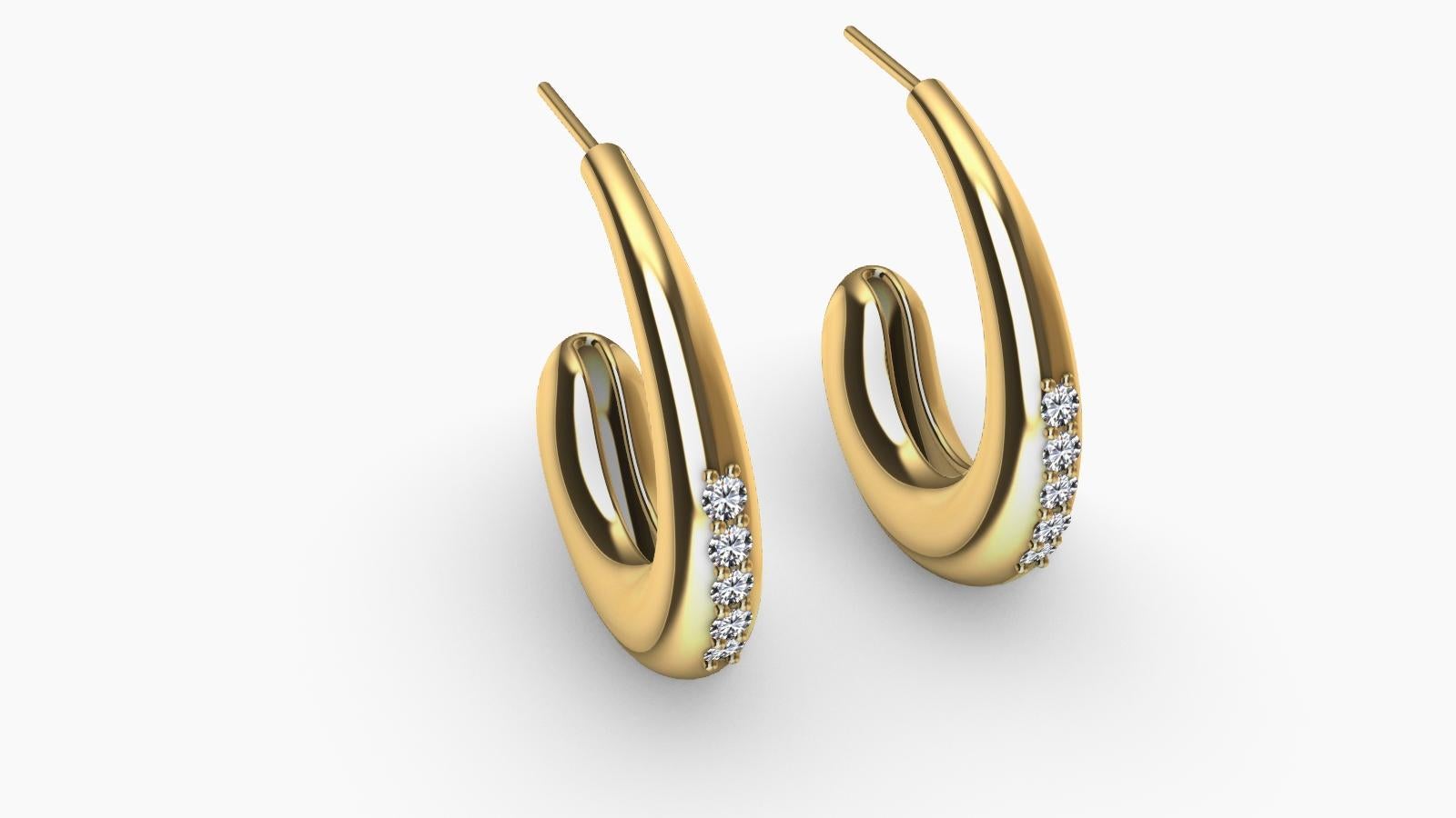 Créoles en or jaune 18 carats avec diamants en forme de petite goutte d'eau en vente 1