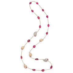 18 Karat Yellow Gold, Diamond & Pink Tourmaline Chain