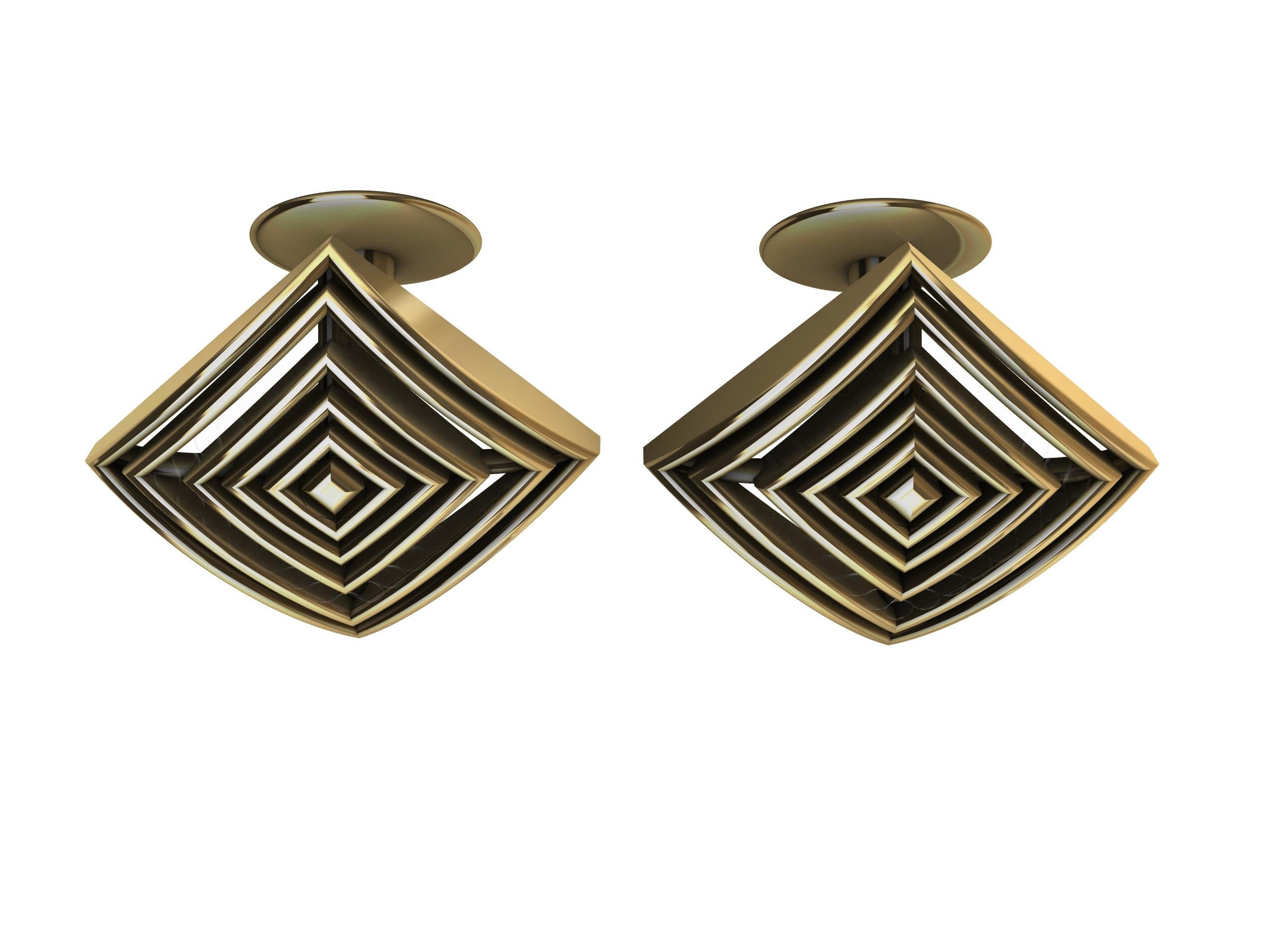 18 Karat Yellow Gold Diamond Rhombus Cuff Links  In New Condition For Sale In New York, NY