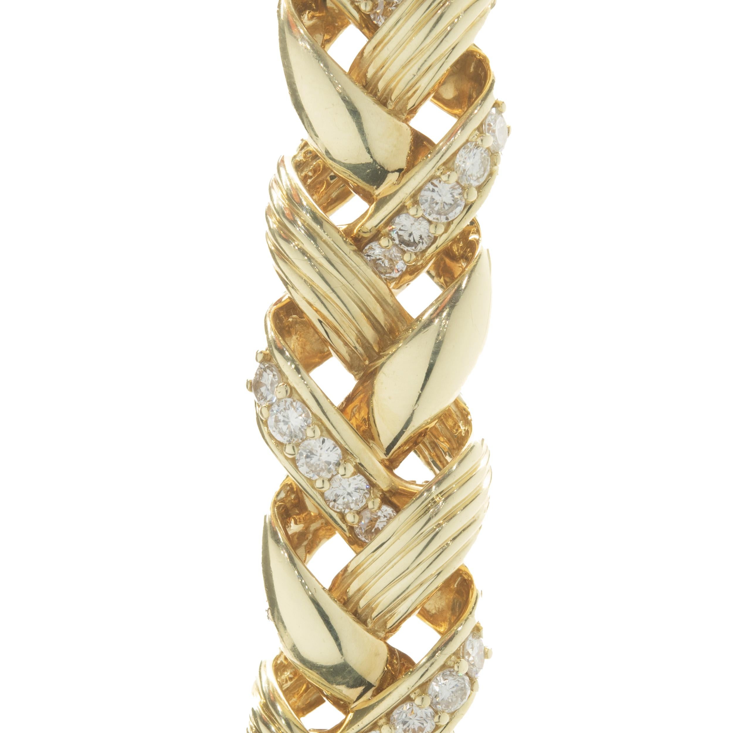 18 Karat Yellow Gold Diamond Ribbon Weave Bracelet In Excellent Condition For Sale In Scottsdale, AZ