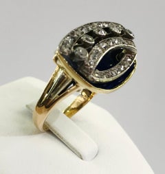 Vintage 18kt Yellow Gold Crown Ring with Old Mine Cut Diamonds, Italy