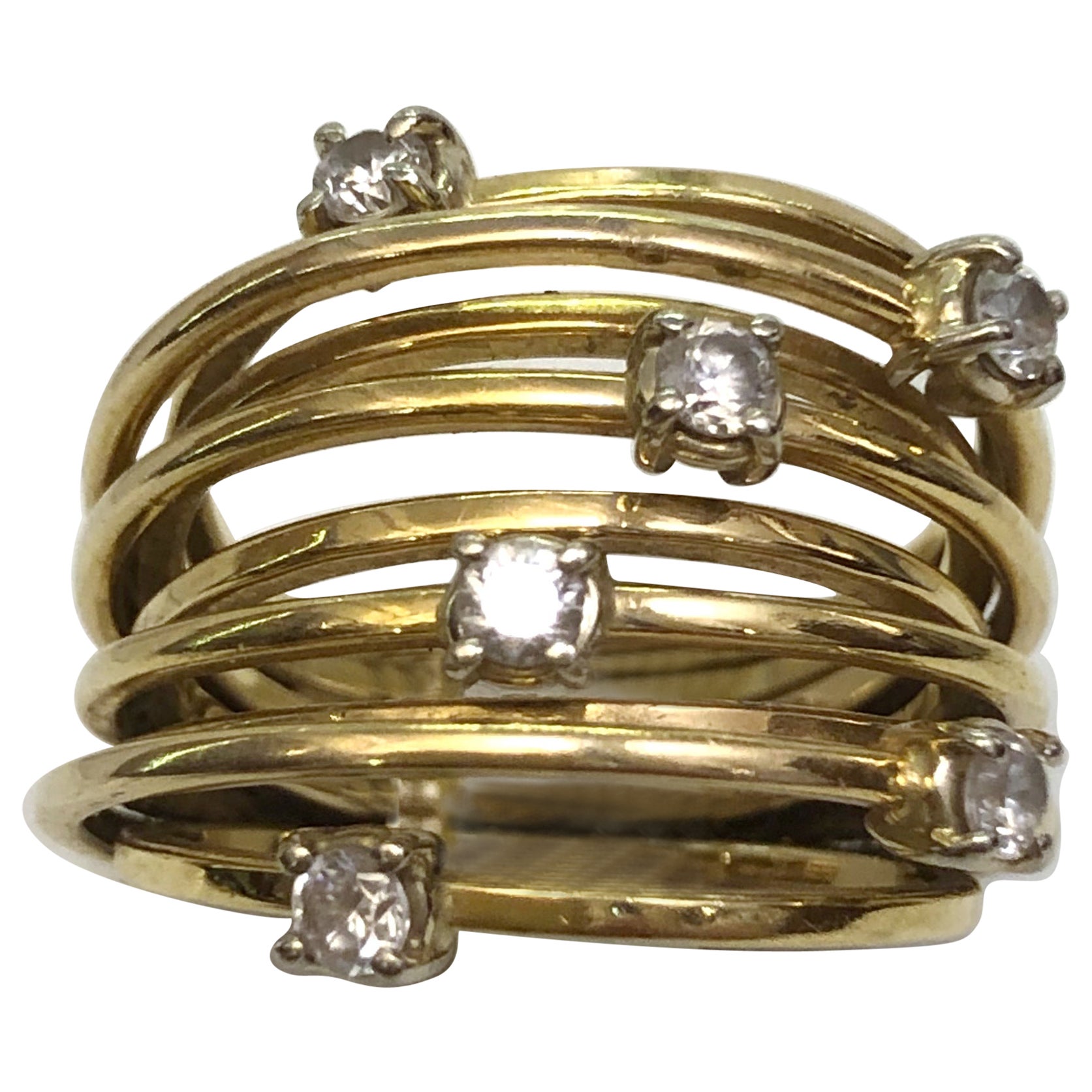 18 Karat Gelbgold Diamantring mit Diamanten im Angebot