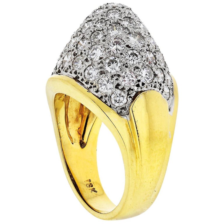 18 Karat Yellow Gold Diamond Ring from 1980s For Sale at 1stDibs