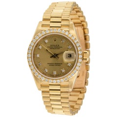 18 Karat Yellow Gold and Diamond Rolex Ladies Presidential Watch #69178