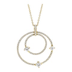 18 Karat Yellow Gold Diamond Round and Flower Necklace 1.14 Carat Total