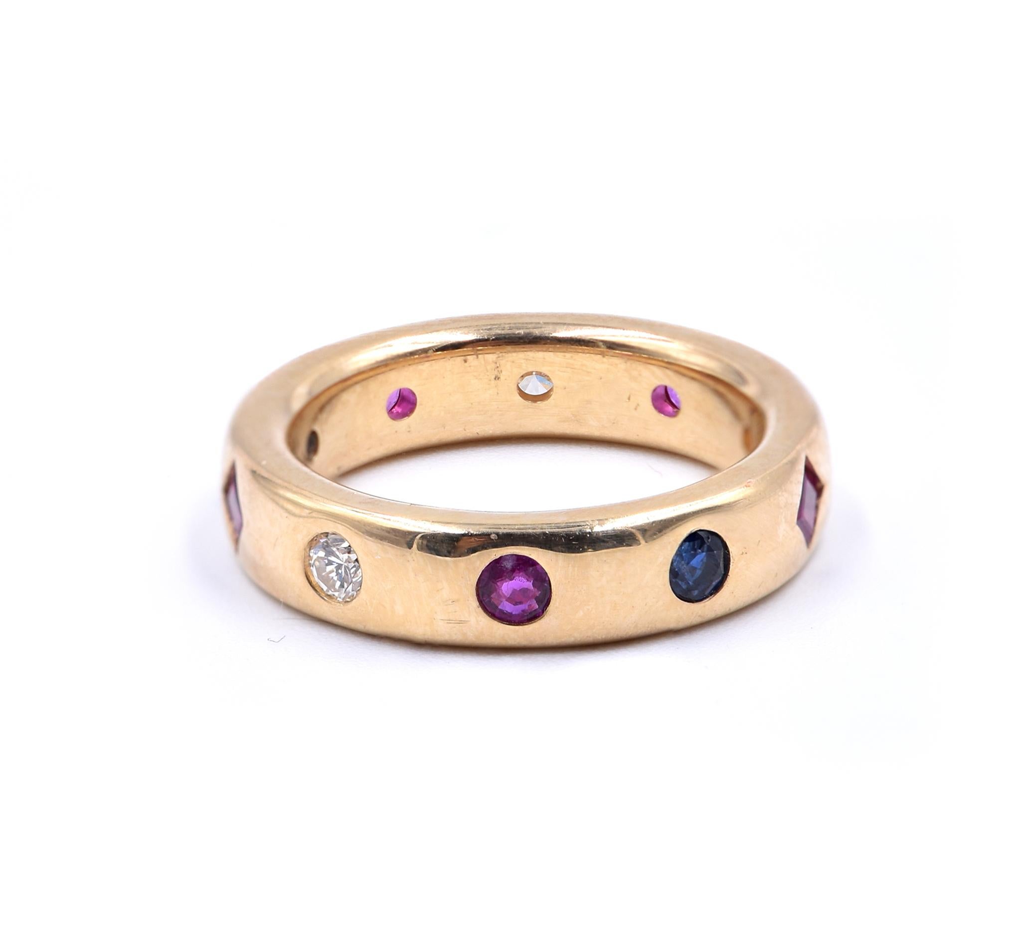18 Karat Yellow Gold Diamond, Ruby, and Sapphire Band In Excellent Condition In Scottsdale, AZ