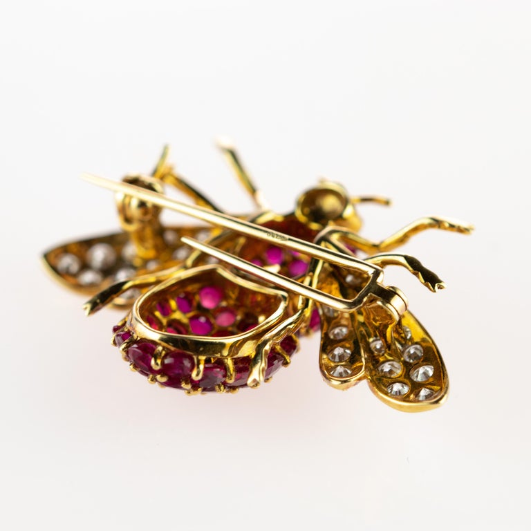 18 Karat Yellow Gold Diamond Ruby Fly Pin Insect Clip Mosquito Handmade ...