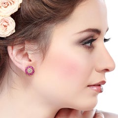 Ruby Diamond 18 Karat Yellow Gold Stud Earrings