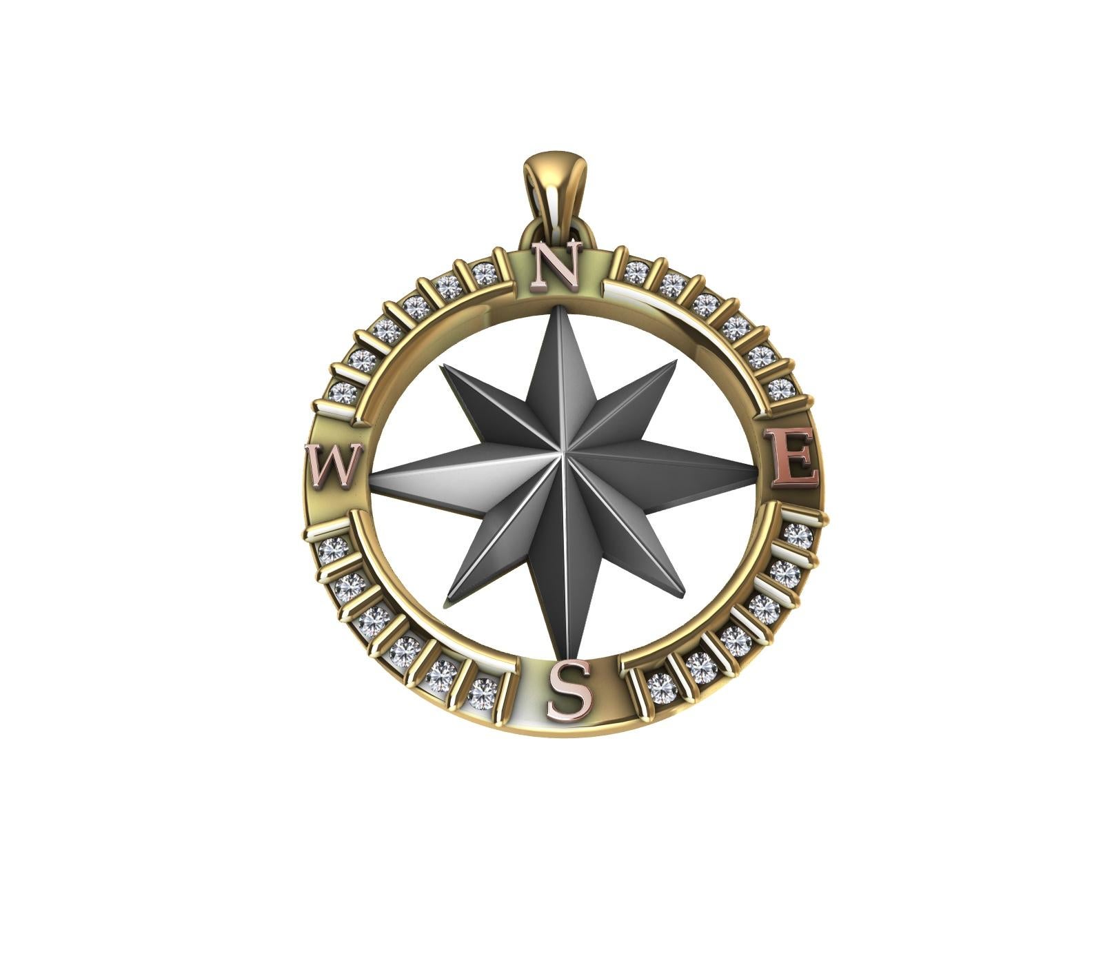 18 Karat Yellow Gold Diamond Sailors Compass Pendant, For you water and wind lovers. Tiffany Designer , Thomas Kurilla has not forgotten you mates. Inspired from antique sailor's compasses. A sailing lover as well. Wear this and you'll never get off