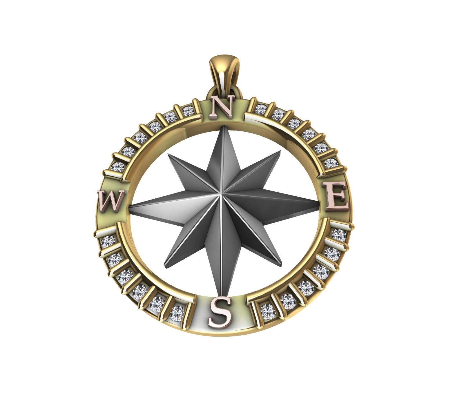 Contemporary 18 Karat Yellow Gold Diamond Sailors Compass Pendant For Sale