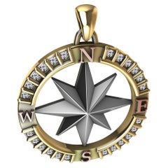 18 Karat Yellow Gold Diamond Sailors Compass Pendant