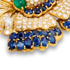 18 Karat Yellow Gold Diamond, Sapphire and Emerald Butterfly Pin