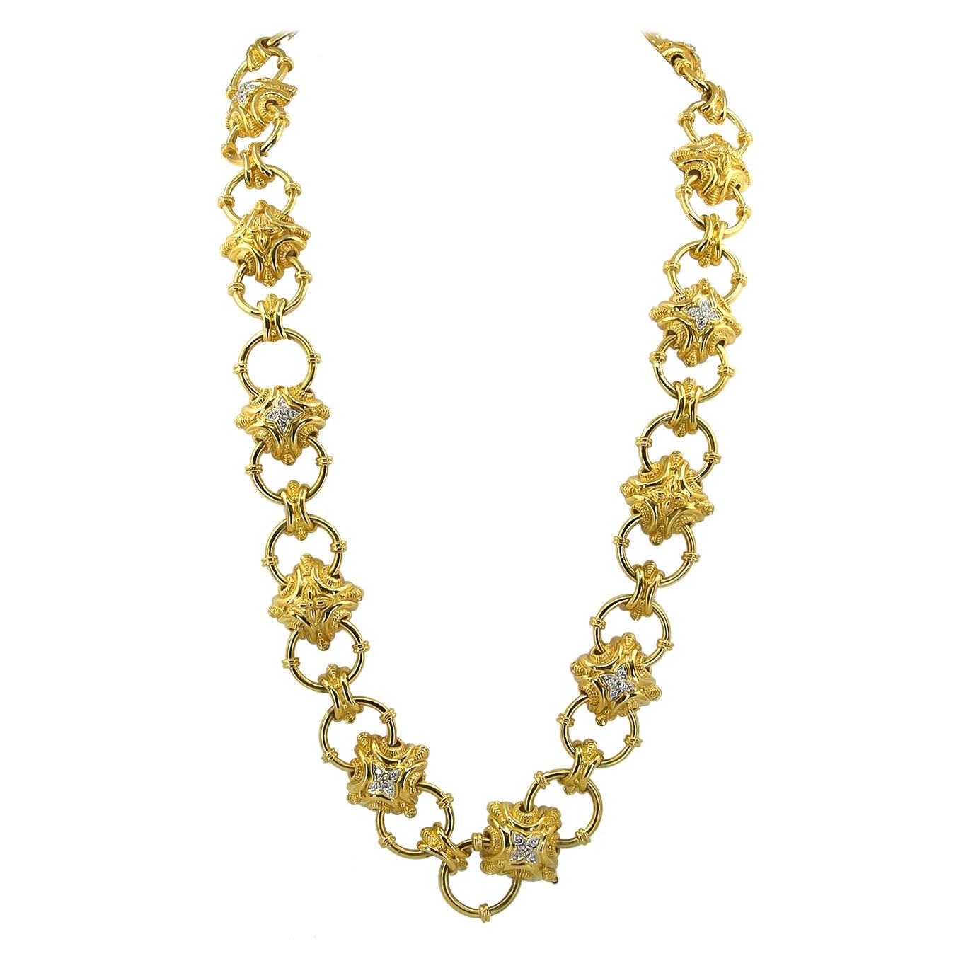 Doorknocker Diamond Yellow and White Gold Link Convertible Necklace Belt