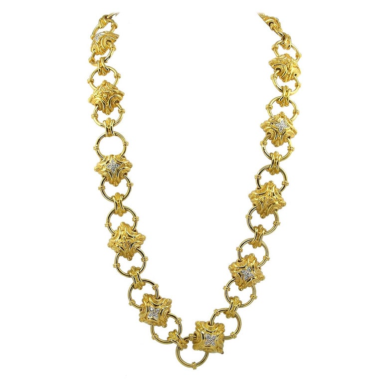 Doorknocker Diamond Yellow and White Gold Link Convertible Necklace ...
