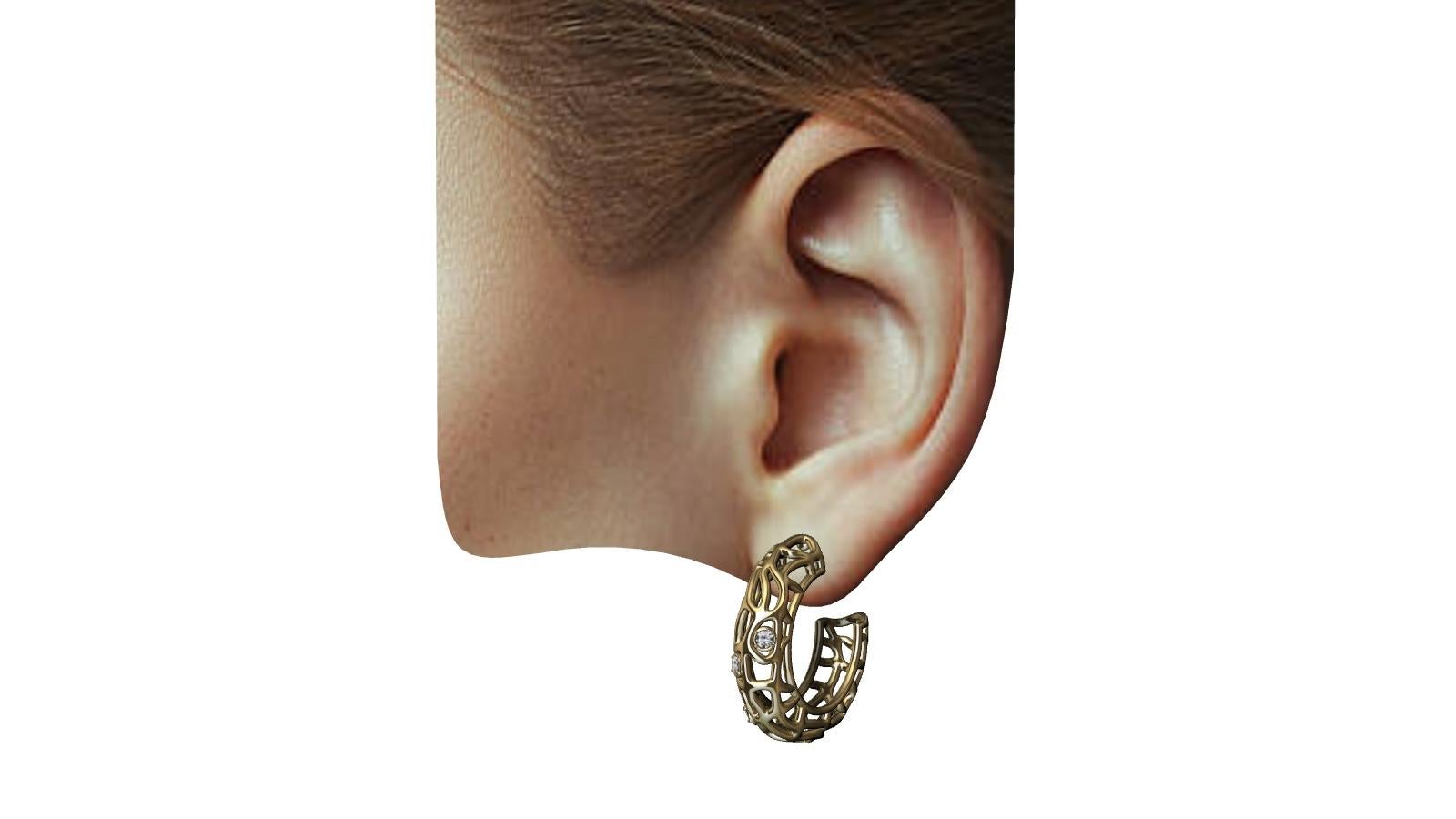 Contemporary 18 Karat Yellow Gold Diamond Seaweed Hoop Earrings For Sale