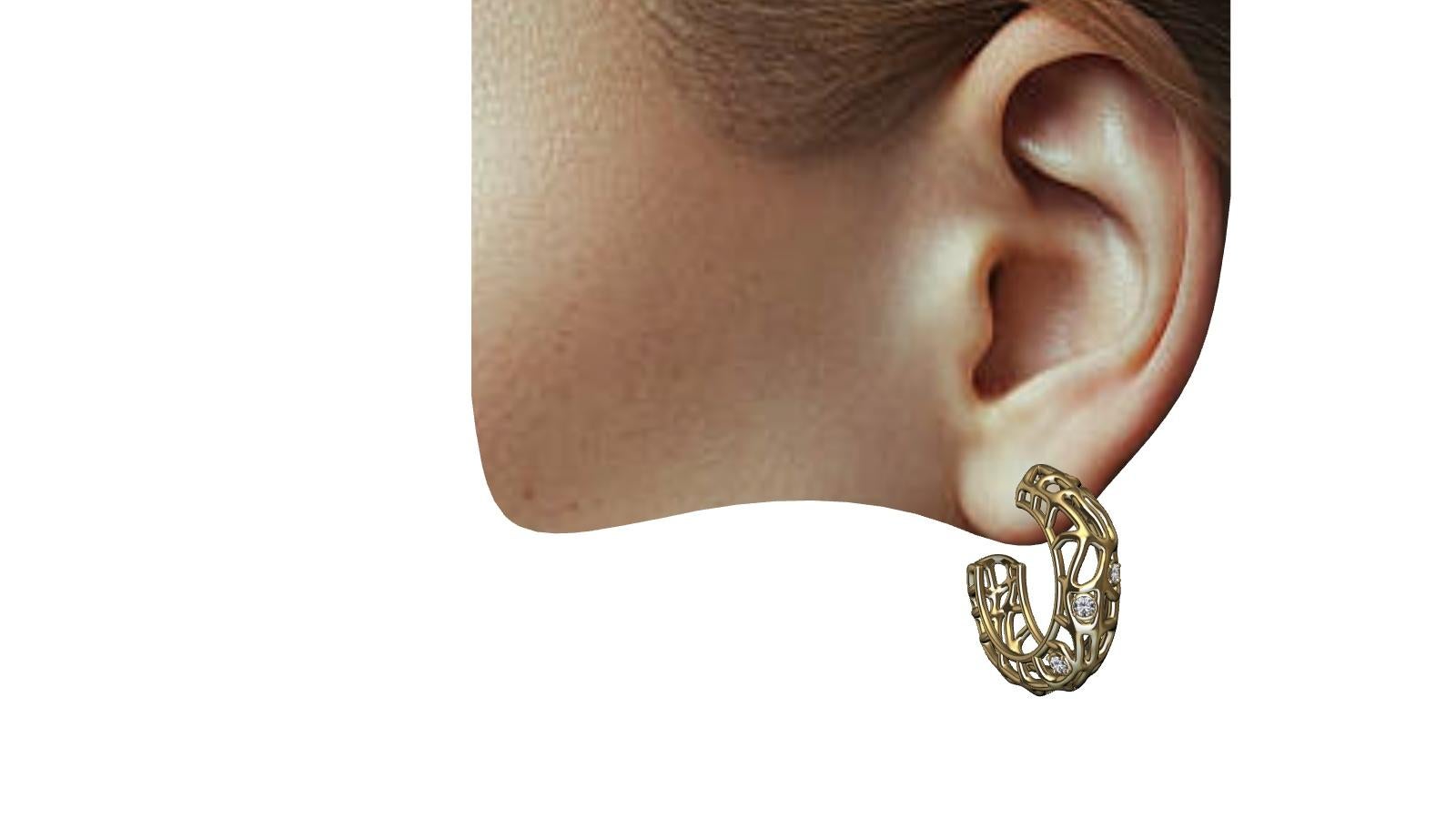 Round Cut 18 Karat Yellow Gold Diamond Seaweed Hoop Earrings For Sale