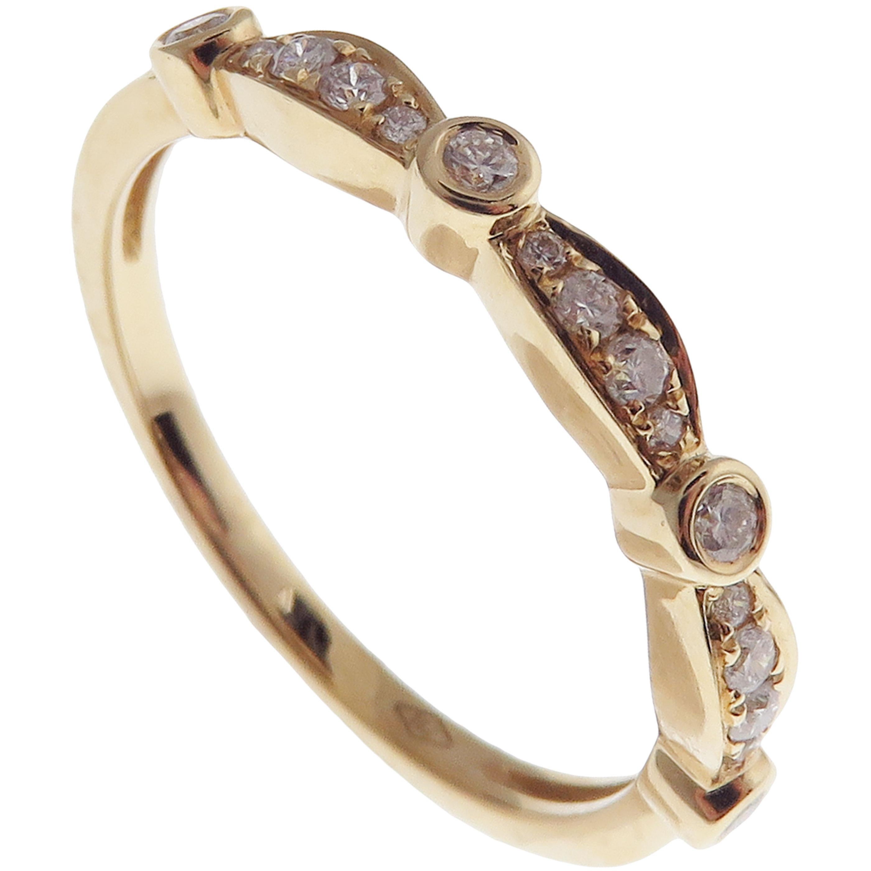 Round Cut 18 Karat Yellow Gold Diamond Simple Stackable Band For Sale