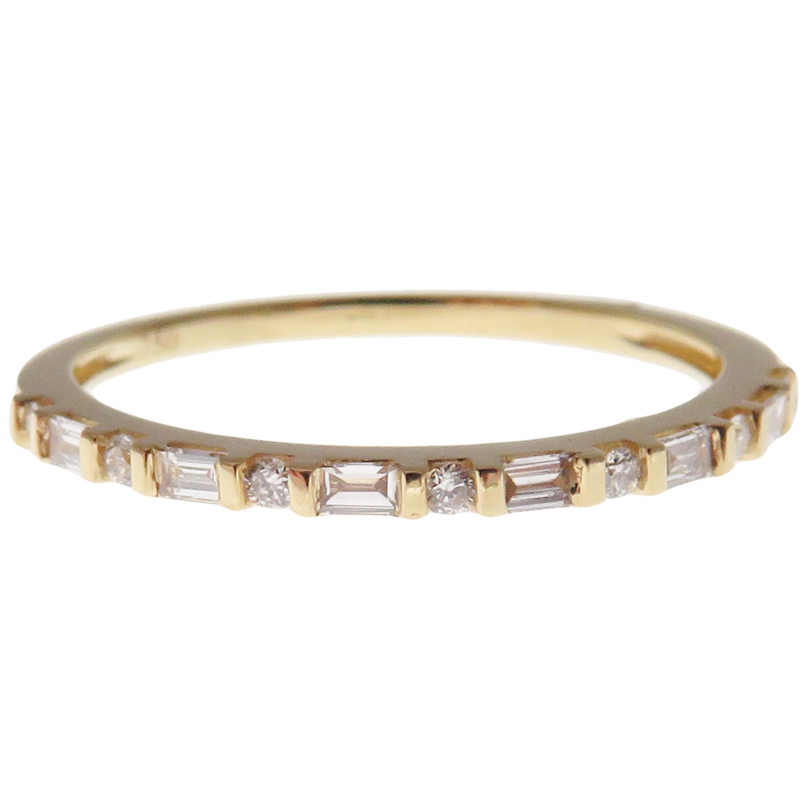 Women's or Men's 18 Karat Yellow Gold Diamond Simple Stackable Band For Sale