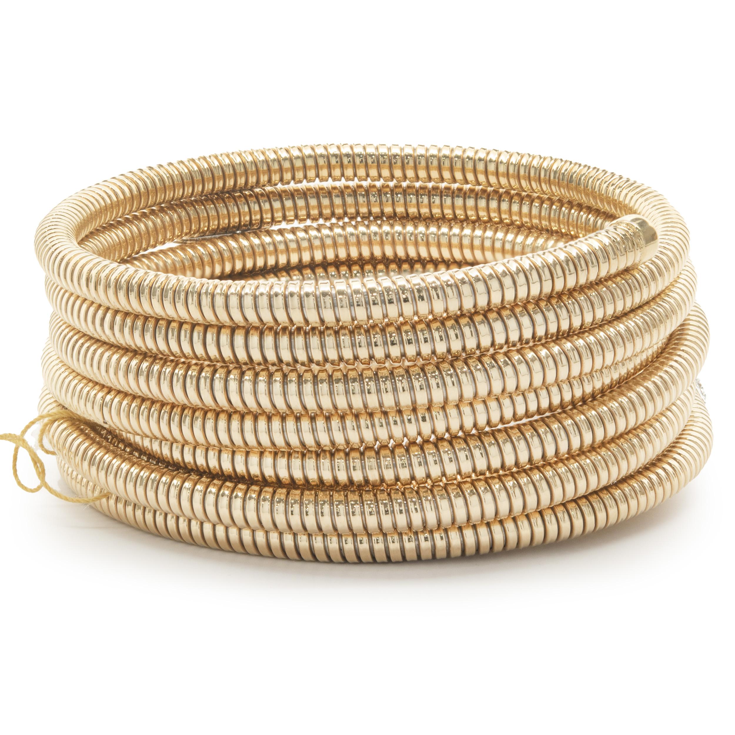 Slinky-Armband aus 18 Karat Gelbgold mit Diamanten und drei Pavé-Diamanten Stationen im Zustand „Hervorragend“ in Scottsdale, AZ