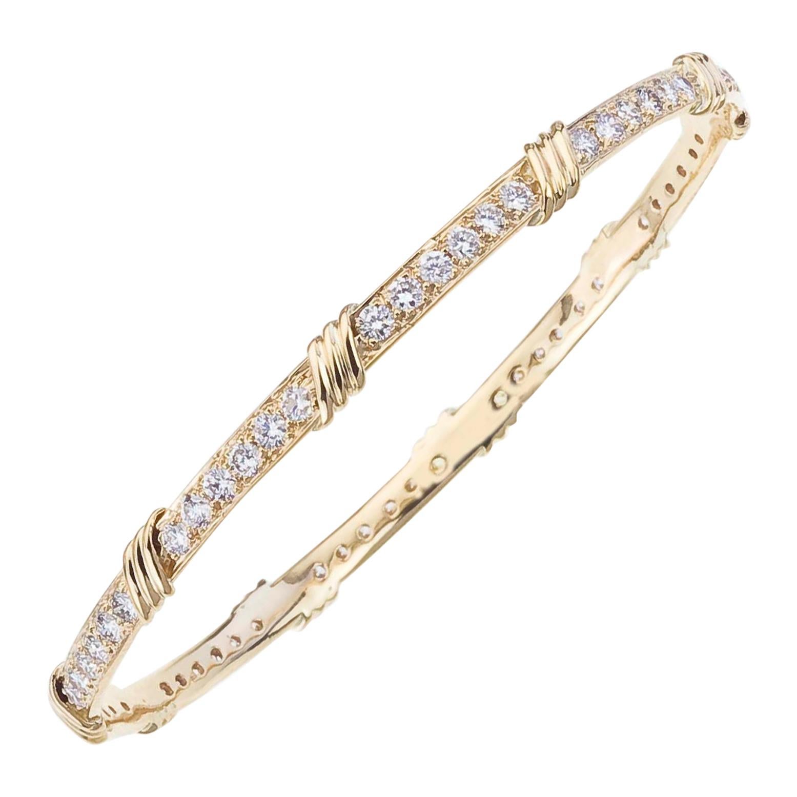 18 Karat Yellow Gold Diamond Slip-On Bangle Bracelet For Sale