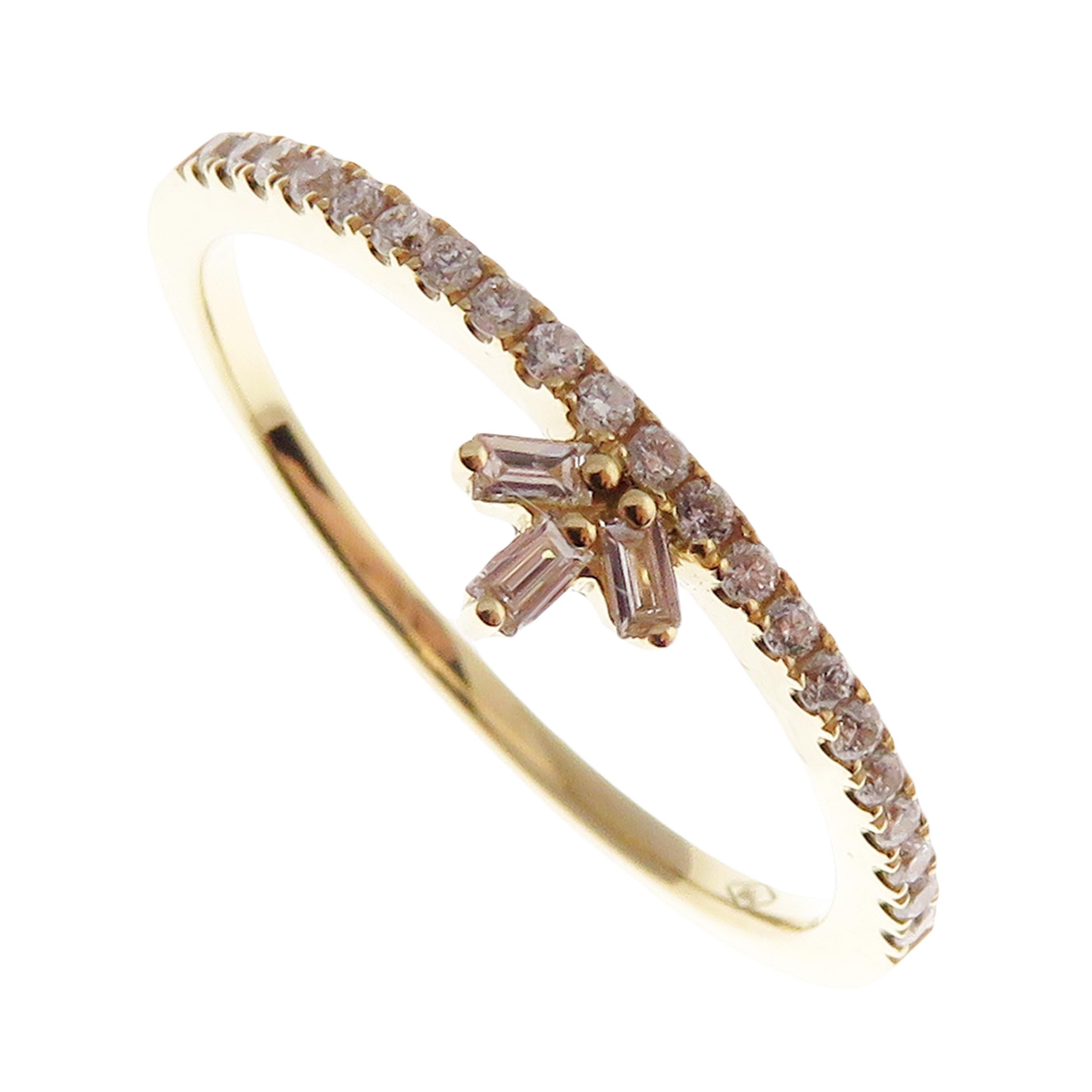 Women's or Men's 18 Karat Yellow Gold Diamond Small Baguette Huggy Earring Ring Set