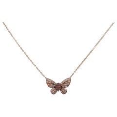 18 Karat Yellow Gold Diamond Small Butterfly Baguette Necklace