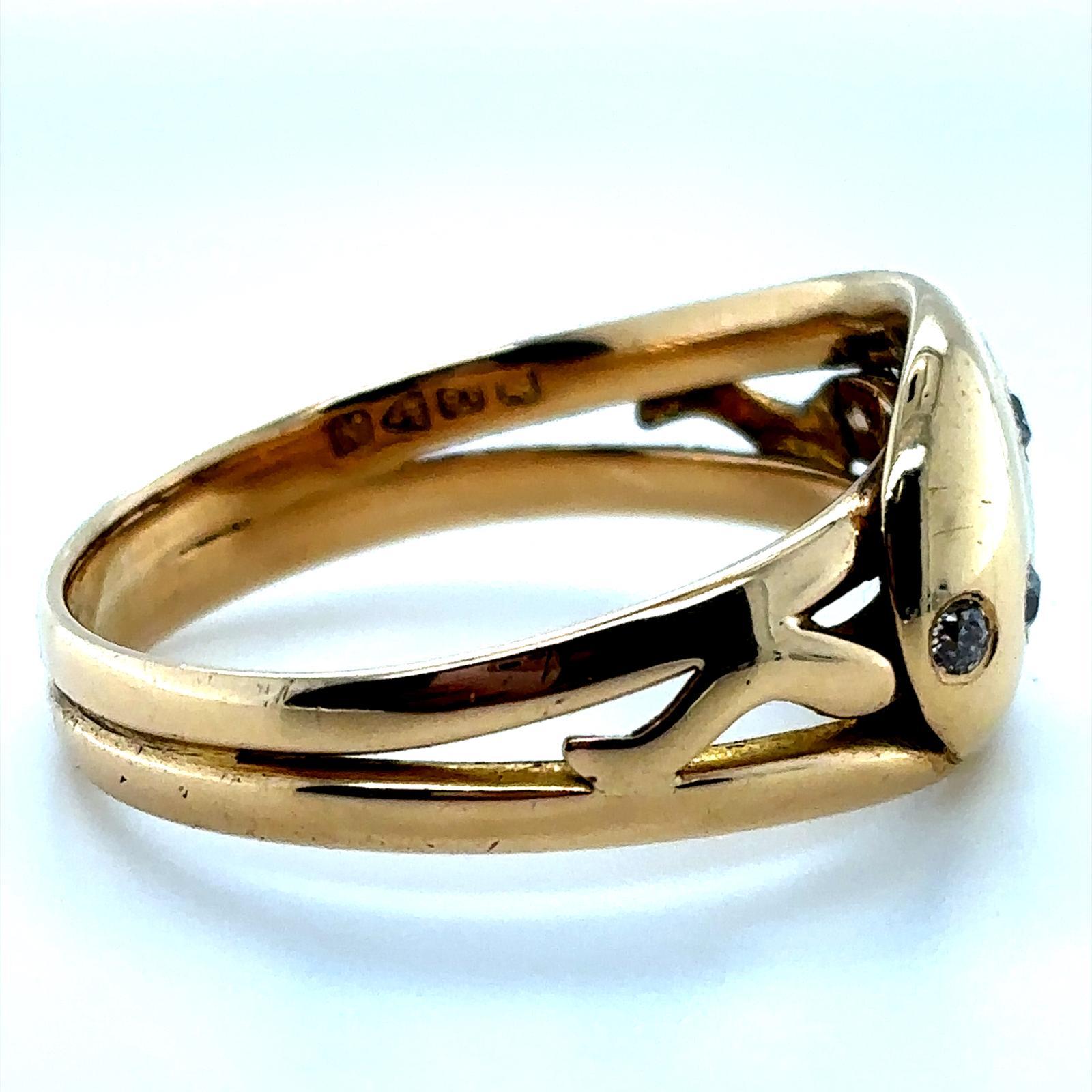 Rétro Bague serpent en or jaune 18 carats et diamants, c. 1913 en vente