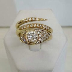 18K Yellow Gold Diamond Snake Ring, Italy Circa 1970s
