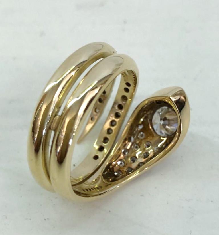 Women's or Men's 18 Karat Yellow Gold Diamond Snake Ring For Sale