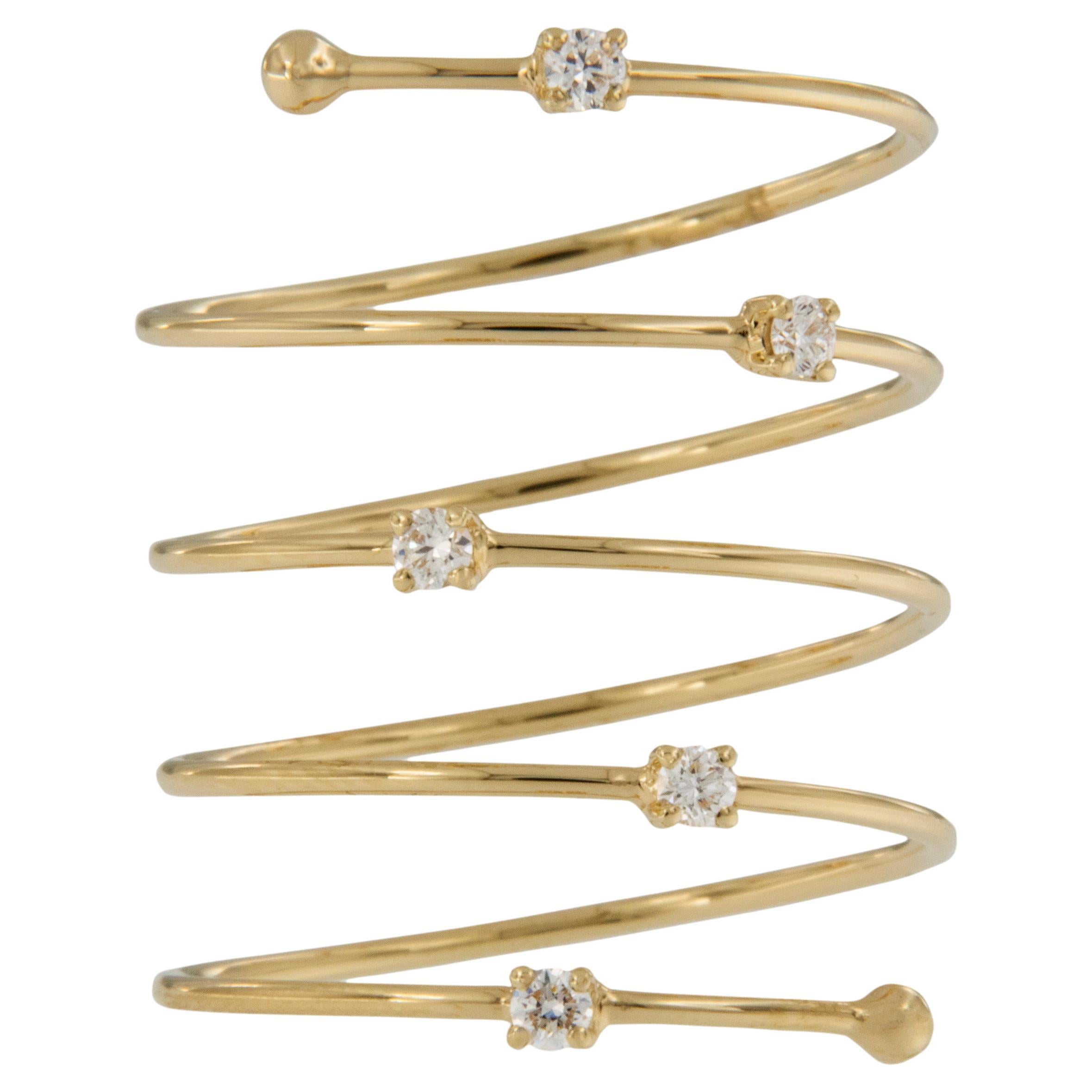 18 Karat Yellow Gold Diamond Spiral Fashion Ring