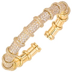 18 Karat Yellow Gold Diamond Spring-Bangle Bracelet, 14.55 Carat