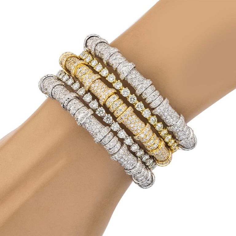 18 Karat Yellow Gold Diamond Spring Loaded Bangle Bracelet 8.5mm Wide
