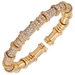 18 Karat Yellow Gold Diamond Spring Loaded Bangle Bracelet 8.5mm Wide