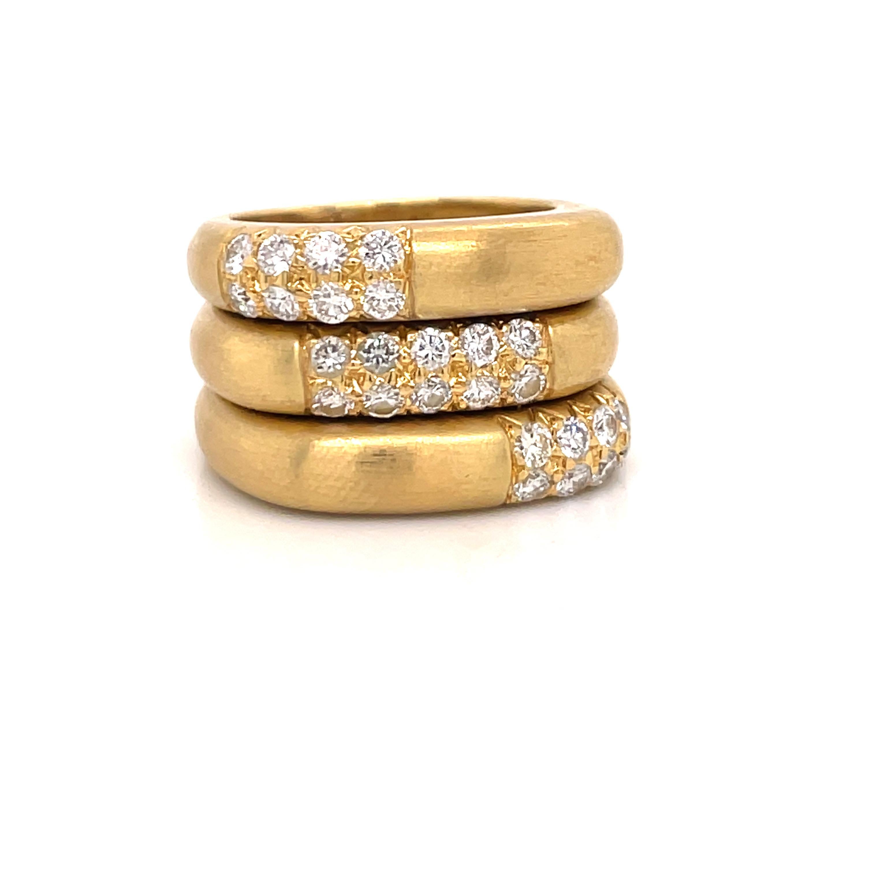 Contemporary 18 Karat Yellow Gold Diamond Stackable Rings 0.40 Carats 20.9 Grams  For Sale