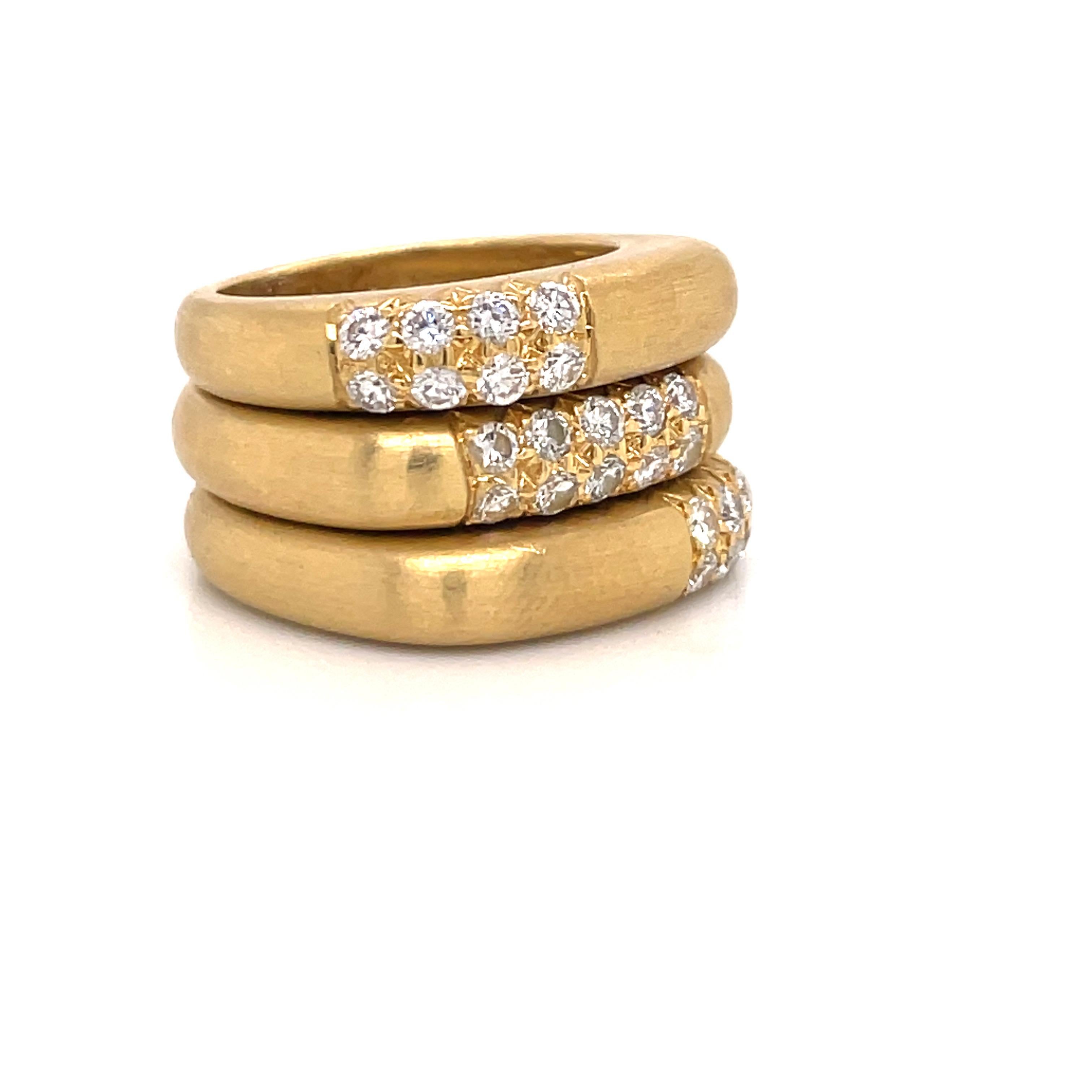 Round Cut 18 Karat Yellow Gold Diamond Stackable Rings 0.40 Carats 20.9 Grams  For Sale