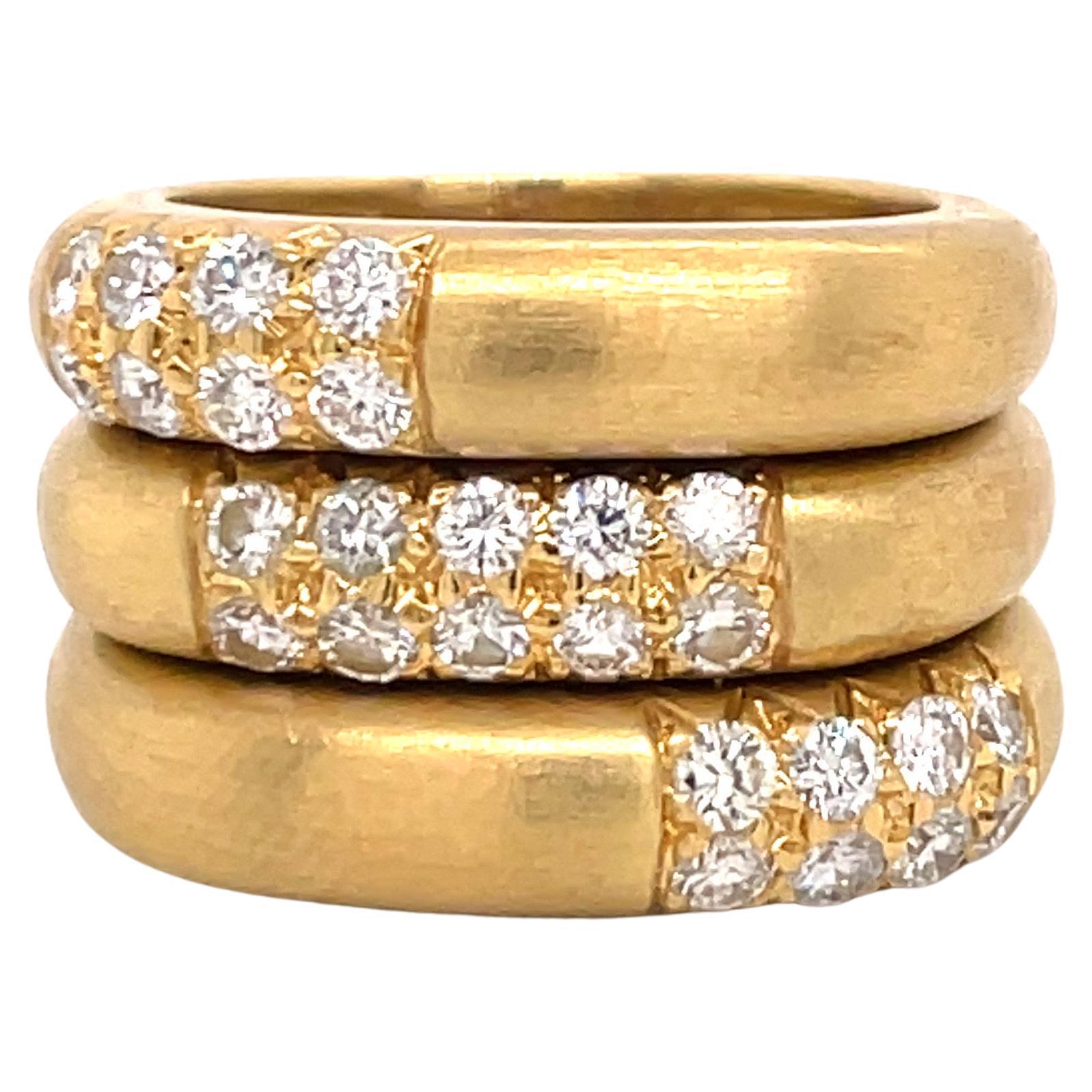 Bagues empilables en or jaune 18 carats avec diamants 0,40 carat, 20,9 grammes 