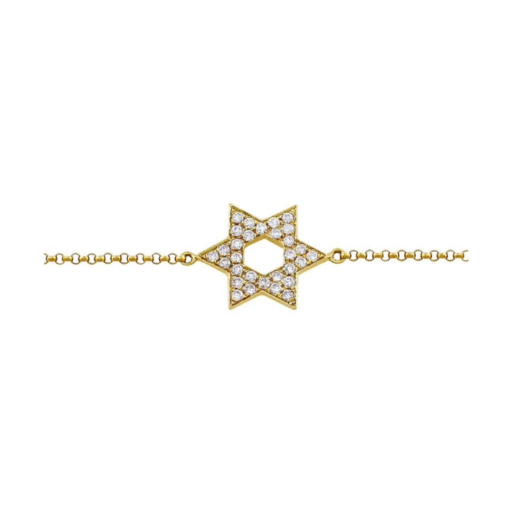 Davidstern-Kettenarmband aus 18 Karat Gelbgold mit einem Davidstern, in den Diamanten mit einem Gewicht von 0,24cttw. eingelassen sind.