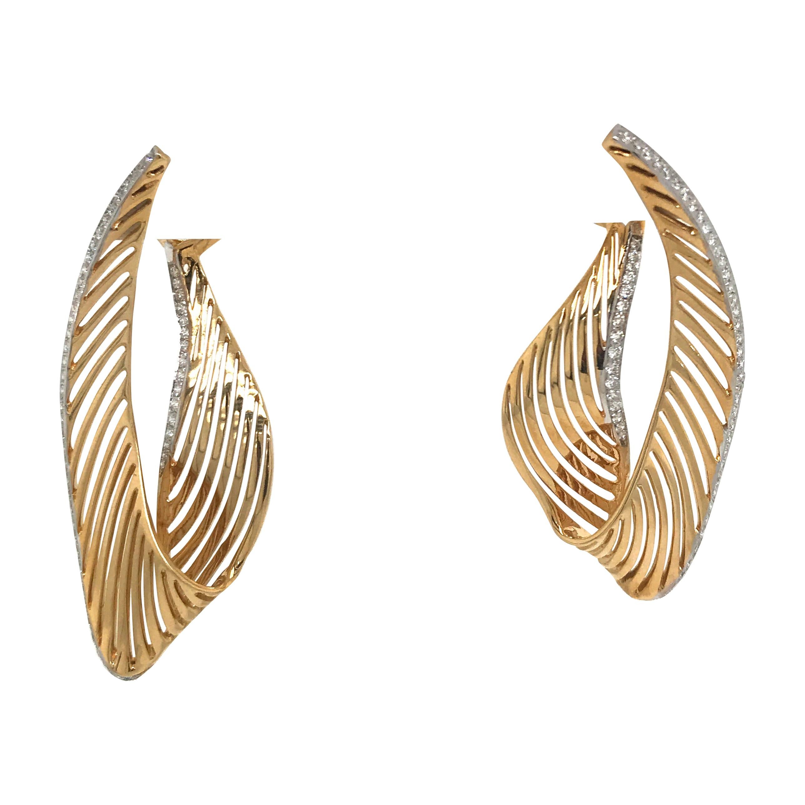 18 Karat Yellow Gold Diamond Swirl Drop Earrings 1.03 Carat
