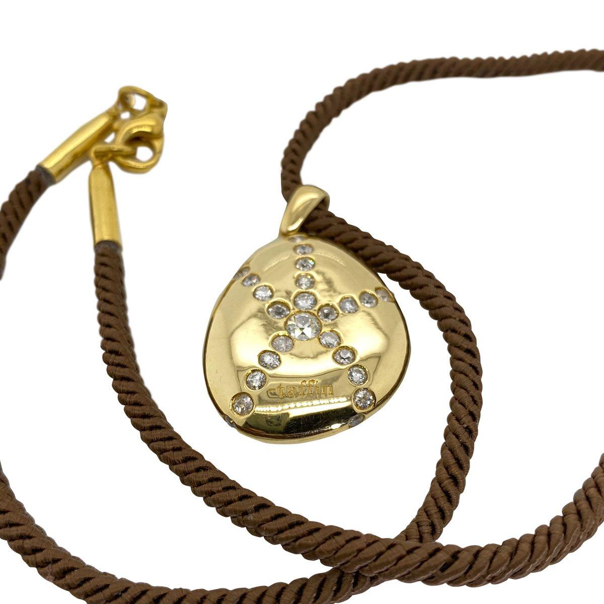 Contemporary 18 Karat Yellow Gold and Diamond Taffin Pebble Pendant and Cord
