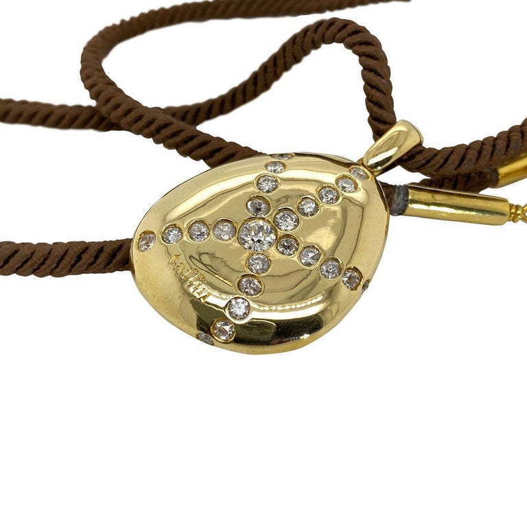 18 Karat Yellow Gold and Diamond Taffin Pebble Pendant and Cord at