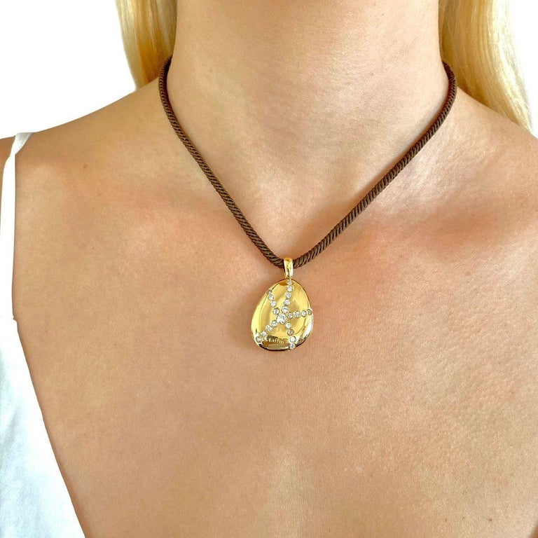 18 Karat Yellow Gold and Diamond Taffin Pebble Pendant and Cord at