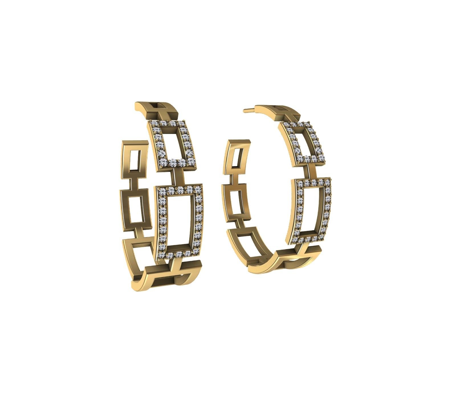 Contemporary 18 Karat Yellow Gold Diamond Tapered Rectangle Hoops For Sale