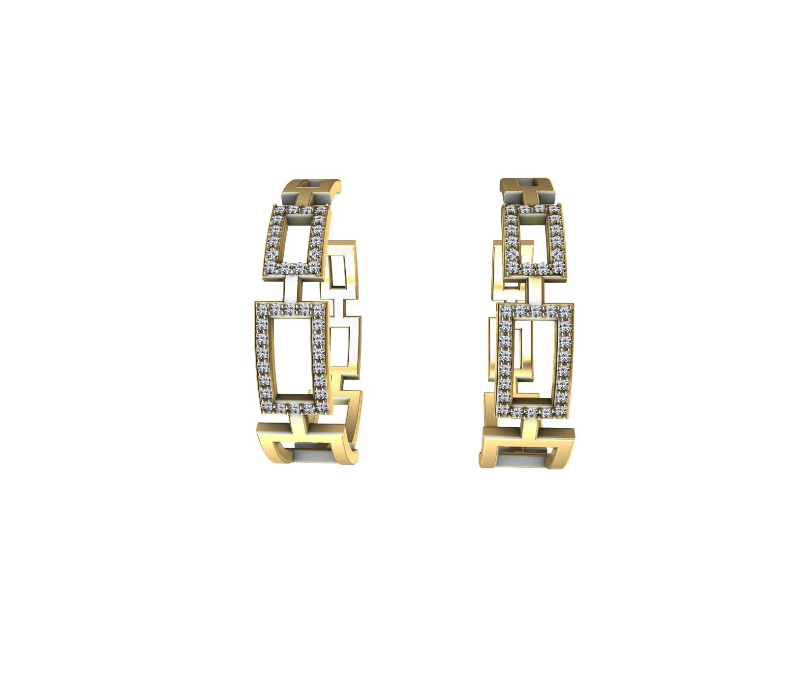 Créoles rectangulaires effilées en or jaune 18 carats et diamants Neuf - En vente à New York, NY
