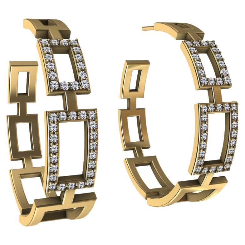 18 Karat Yellow Gold Diamond Tapered Rectangle Hoops For Sale